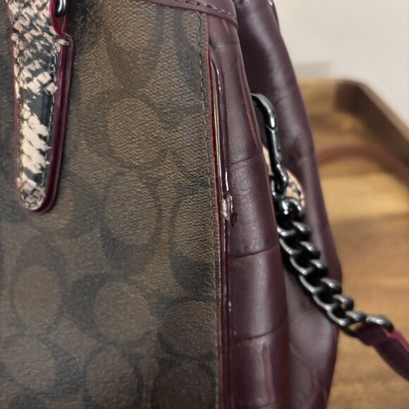 Coach Margot Signature Brown Coated Canvas Snakeskin Crocodile Embossed Satchel - Picture 4 of 11